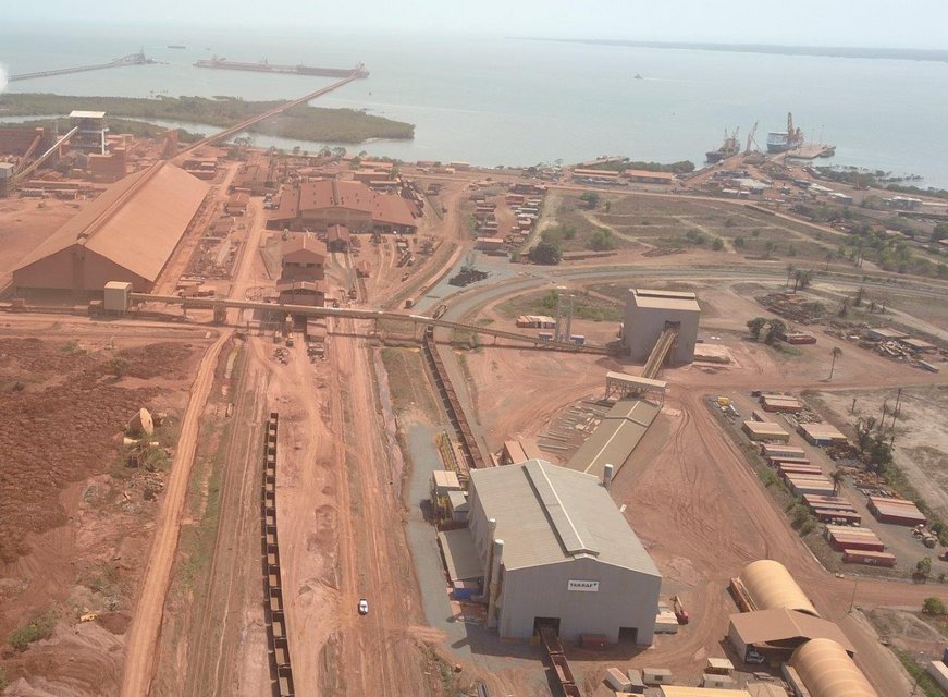 picture shows an aerial view of the overall plant in Guinea with the wagon unloading station building 