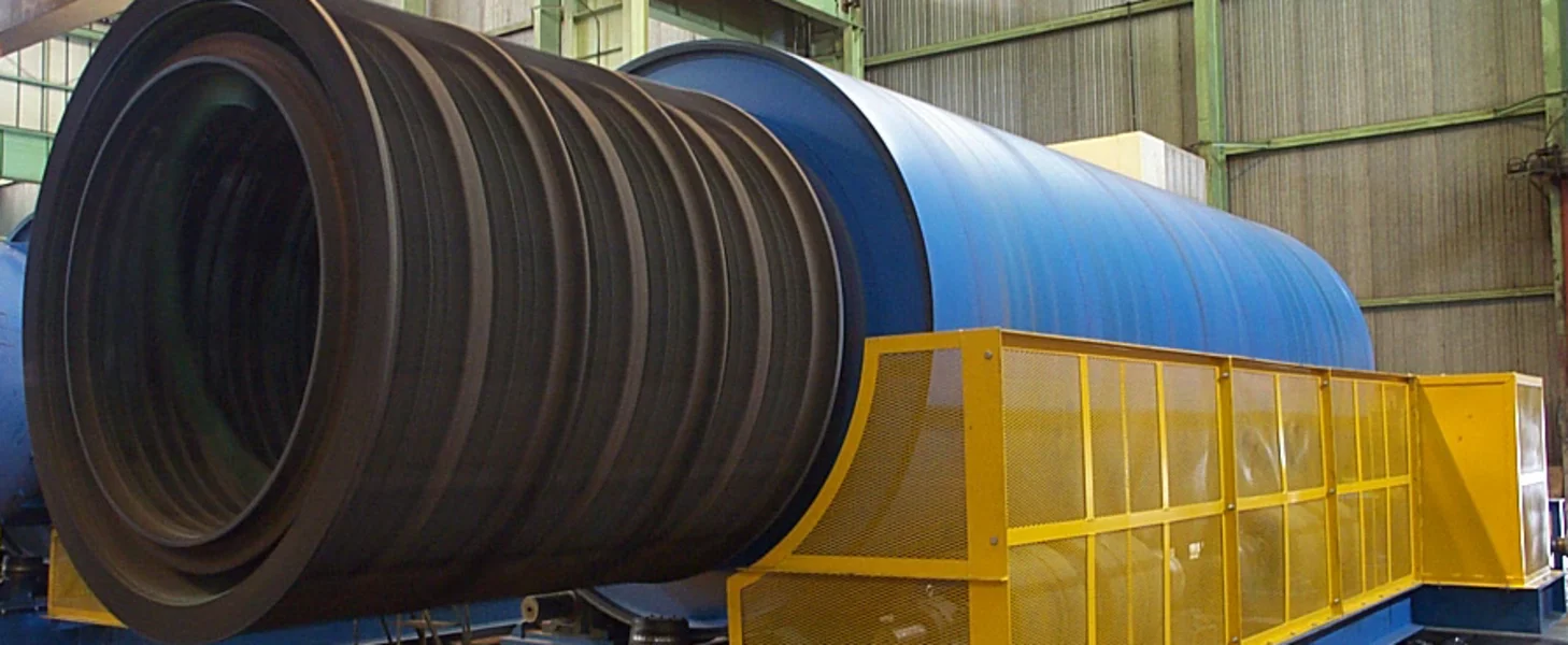 TAKRAF roller-supported scrubber in a workshop