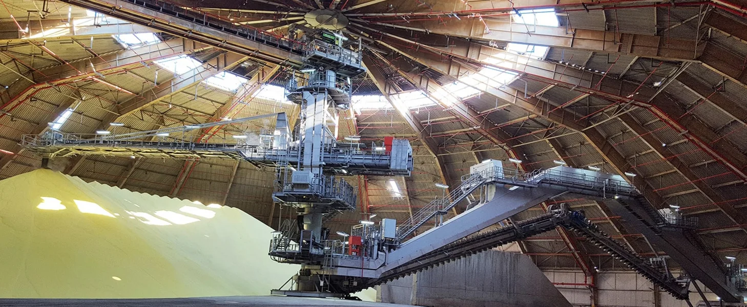 TAKRAF Circular Stacker and Portal Reclaimer for sulfur, Kuwait.