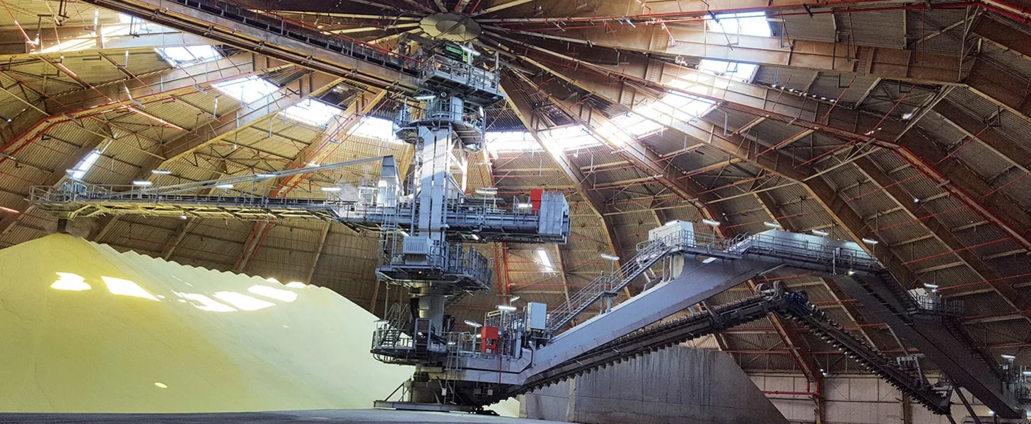 TAKRAF Circular Stacker and Portal Reclaimer for sulfur, Kuwait.