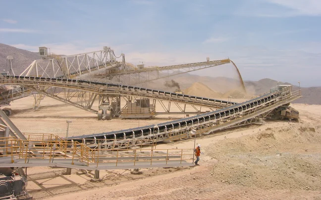 TAKRAF Spreader for permanent leach pad stacking in Peru