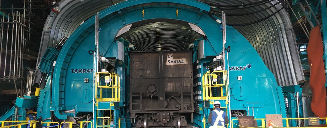 Tandem rotary railcar dumper supplied by TAKRAF for Canada