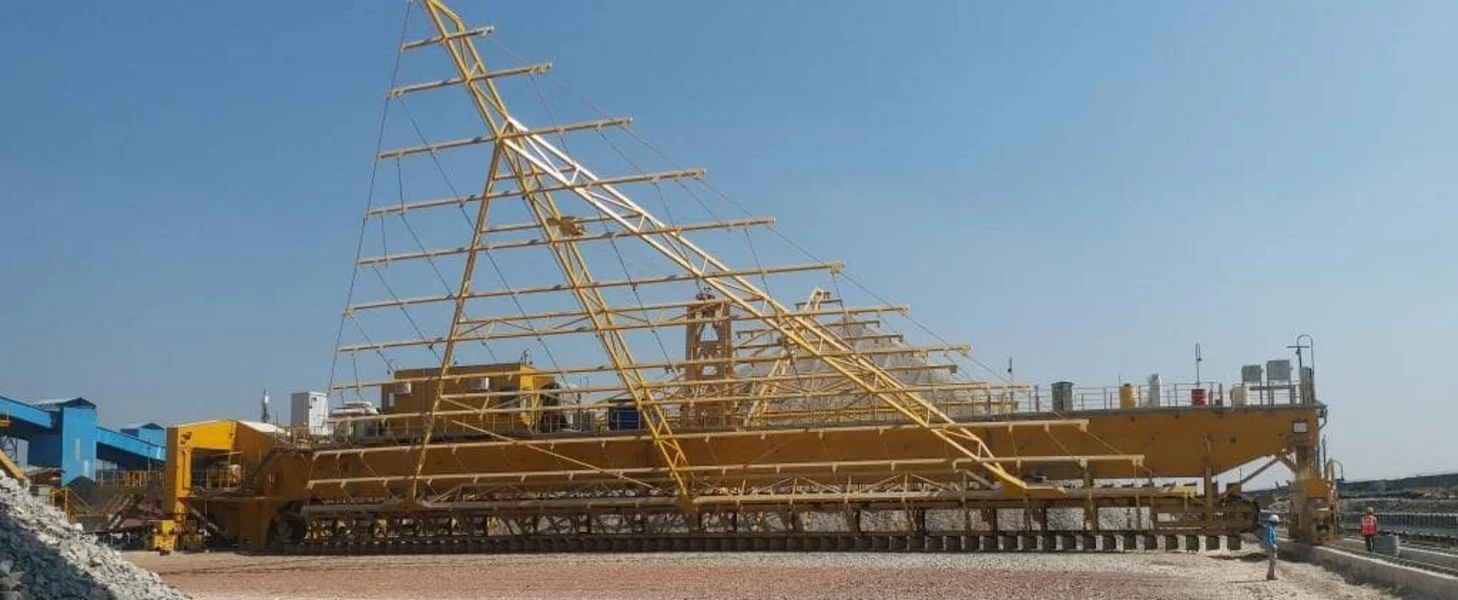 TAKRAF Bridge Reclaimer for lime stone in India.