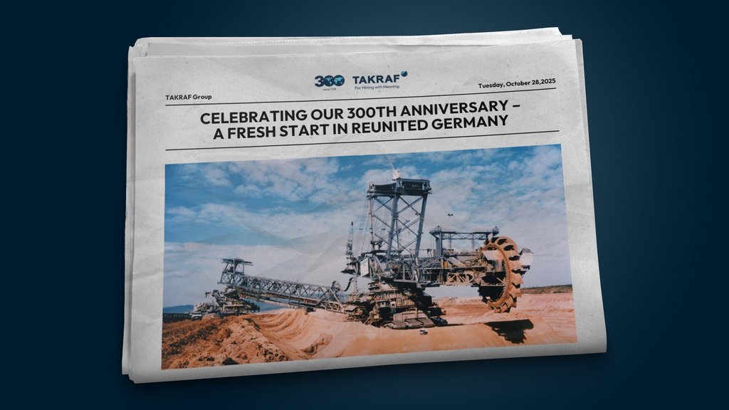 In our monthly series, we take a closer look at the history of TAKRAF Group. We look back at the 1990s: reunification of Germany marked the beginning of a new era for TAKRAF. The transition from state-owned structures to a private company brought major challenges and opened new opportunities.