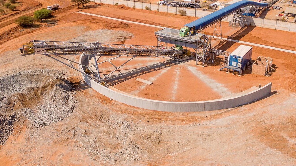 TAKRAF Radial Stacker in operation at the Platreef Project.