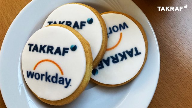 Cookies with the logos of Workday and TAKRAF Group