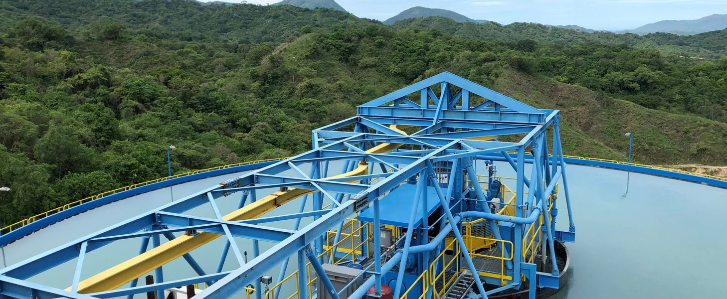 34 m diameter paste thickener with on-ground steel design to treat iron tailings.
