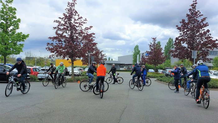 Safety Day bicycle training at TAKRAF Germany in Leipzig.