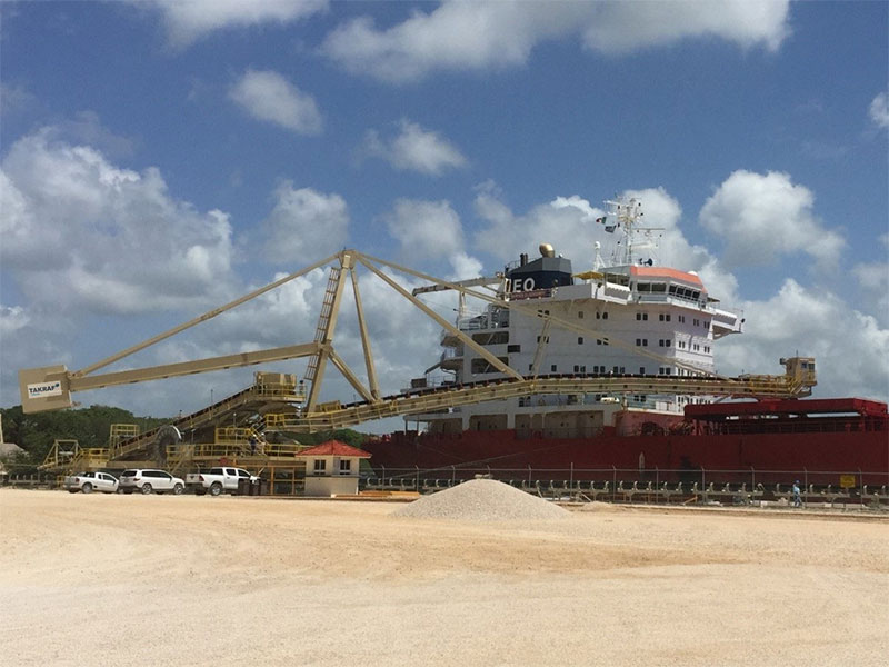 shiploader at a limestone mine's port facility